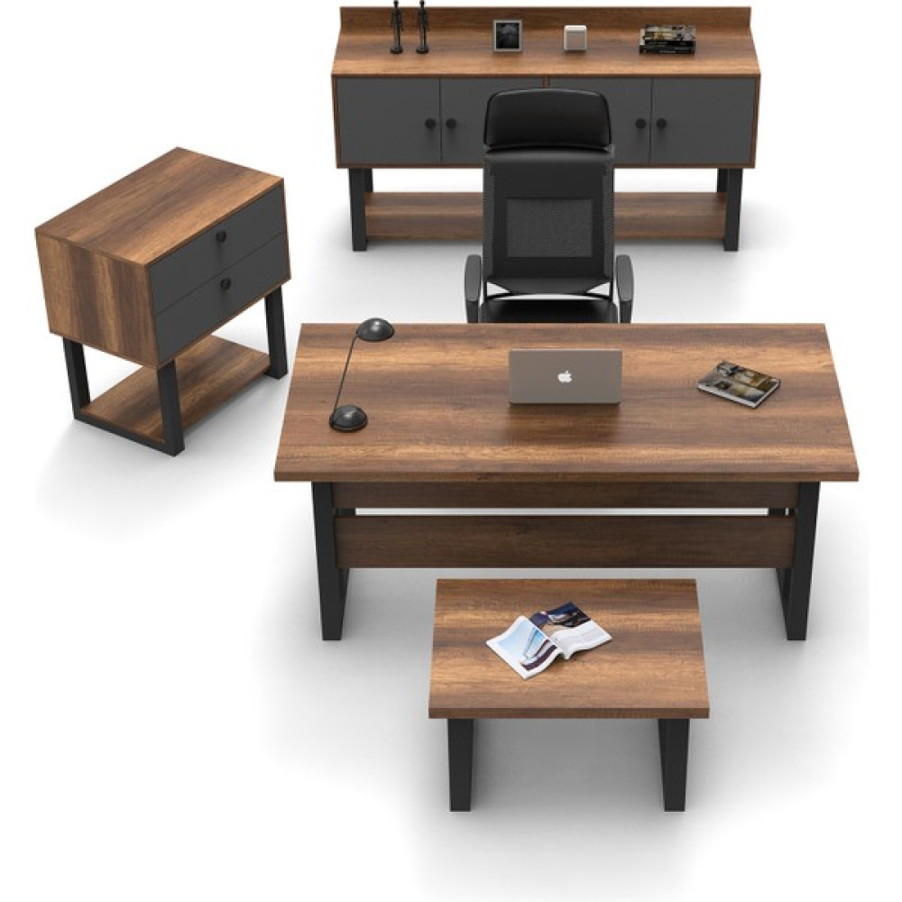 L'occi Concept March ABCD Metal Ofis Masa Sehpa Keson Konsol Büro Masa Takımı Barok-Antrasit - Akçaağaç - 180 x 90 cm Çalışma Masası Fiyatı