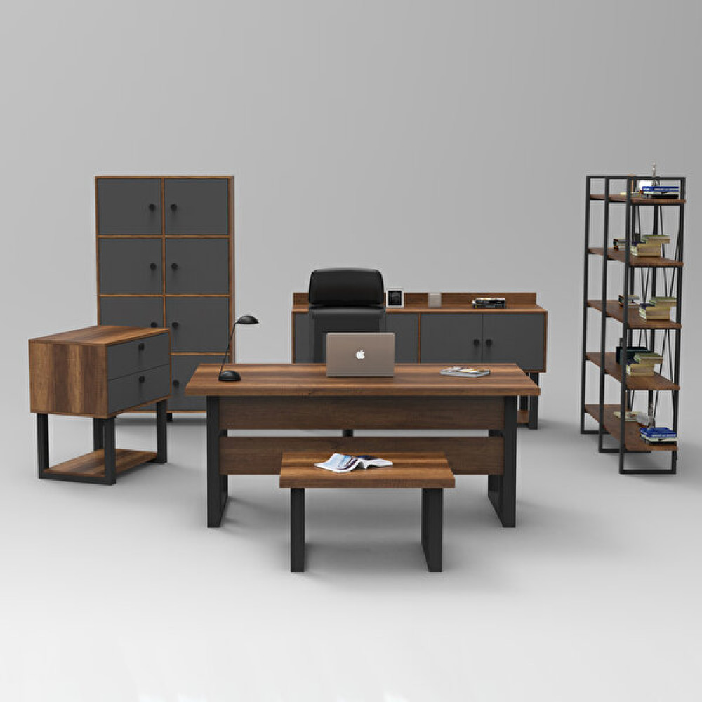 L'occi Concept March ABCDEF Metal Ofis Masa Sehpa Keson Konsol Dolap Kitaplık 6'lı Büro Takımı Barok - Akçaağaç - 180 X 90 cm Çalışma Masası Fiyatı