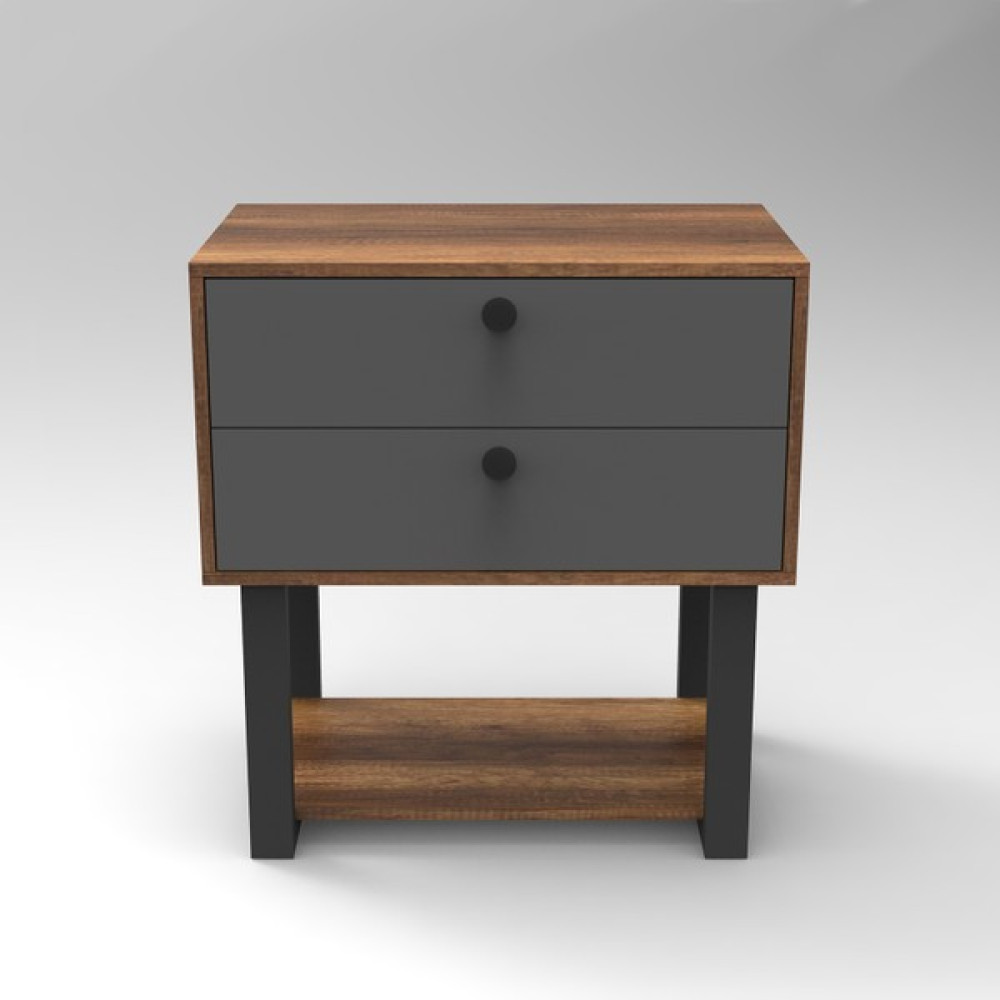 L'occi Concept March C Ofis 2 Çekmeceli Keson Etajer Metal Ayaklı Barok-Antrasit - Y: 85 cm D: 52 cm G: 80 cm - Antrasit Çalışma Masası Fiyatı