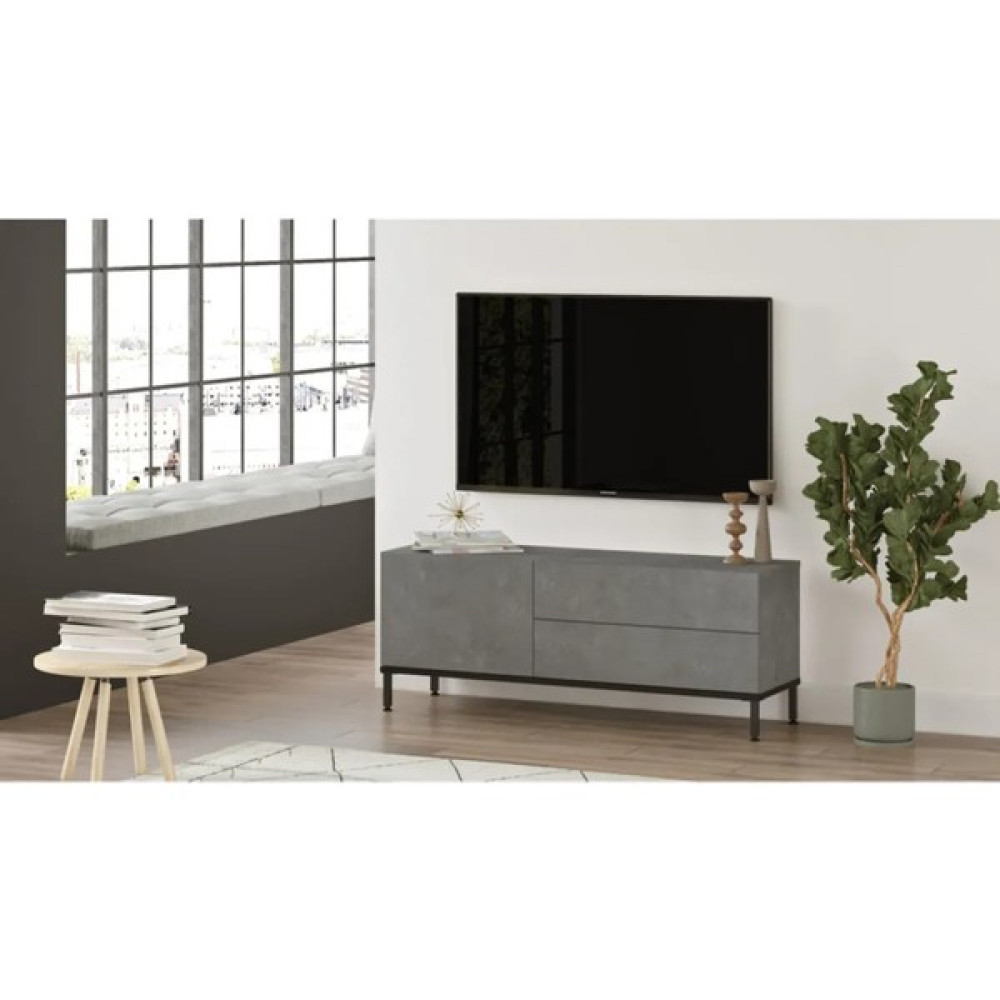 L'occi Concept Owen 120 cm Kapaklı Tv Ünitesi Sehpası Metal Ayaklı 120cm Beton-Siyah OW5-RL - Siyah Tv Ünitesi / Sehpası Fiyatı