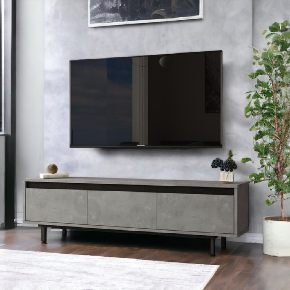 L'occi Concept Owen 160 cm Kapaklı Tv Ünitesi Sehpası Metal Ayaklı Beton-Siyah OW1-RL - Siyah Tv Ünitesi / Sehpası Fiyatı