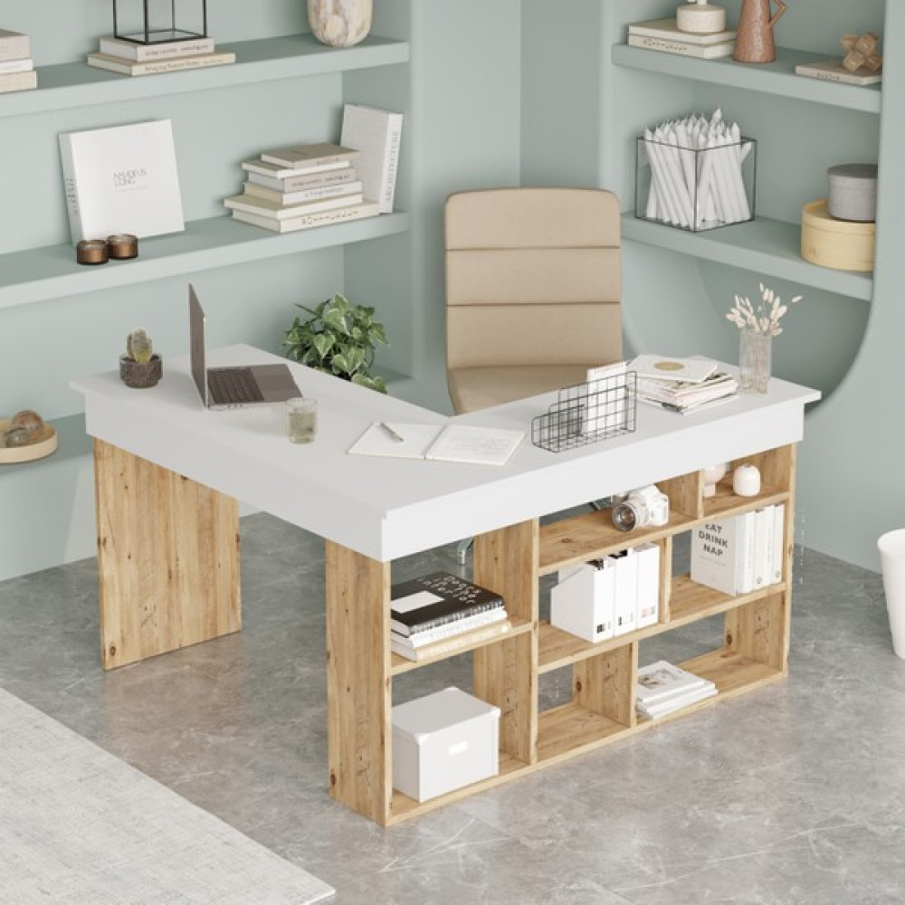 L'occi Concept Tyler Çalışma Bilgisayar Ofis Ders Raflı Kitaplık Laptop Masası Çam-Beyaz - Y: 71 cm D: 51 cm G: 120 cm - Beyaz Çalışma Masası Fiyatı