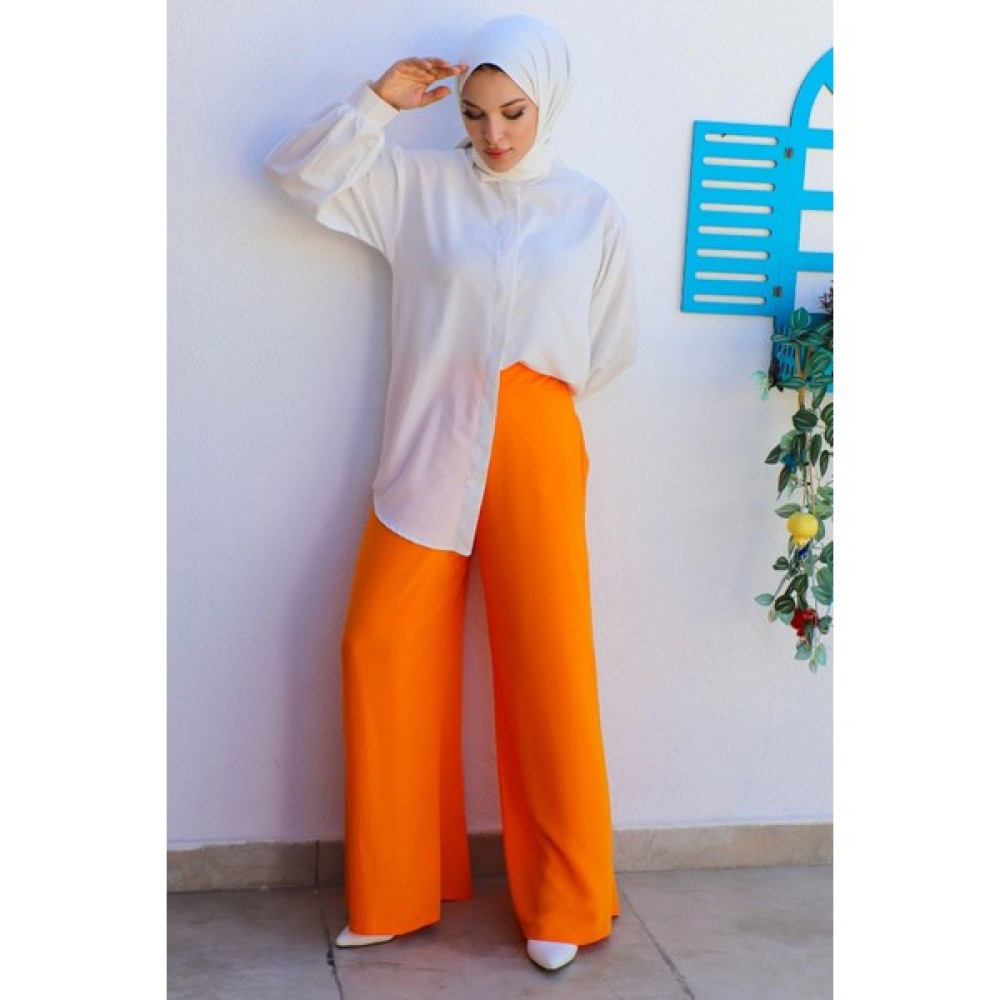 Lodmela Bel Lastikli Viskon Pantolon 1609-TURUNCU Bayan Jeans / Kot Pantolon Fiyatı