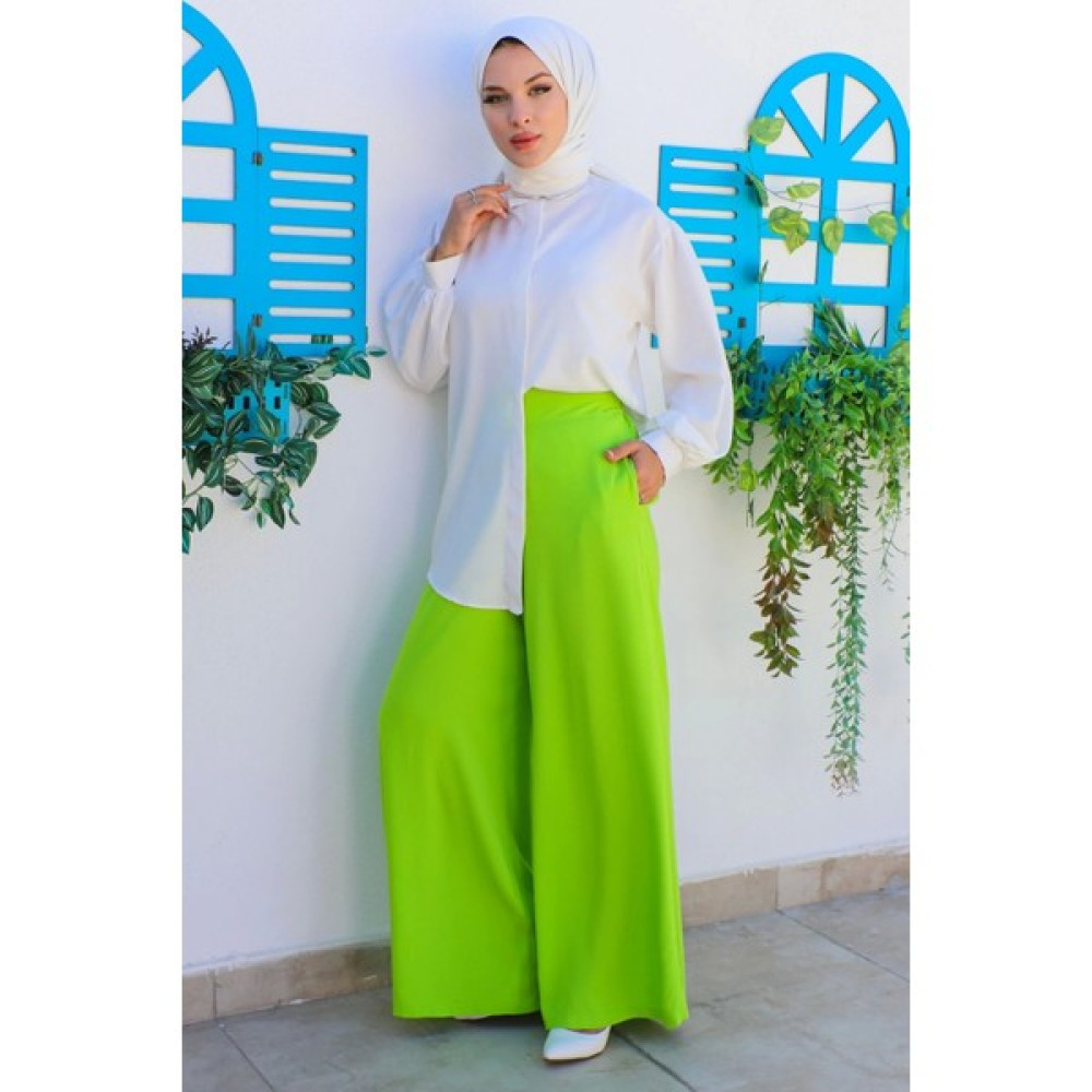 Lodmela Bel Lastikli Viskon Pantolon 1609-YEŞIL Bayan Jeans / Kot Pantolon Fiyatı