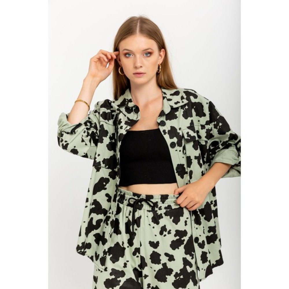 Lody Mood Gabardin Kumaş Basen Altı Boy Oversize/salaş Dana Desen Kadın Ceket-Mint Bayan Ceket Fiyatı