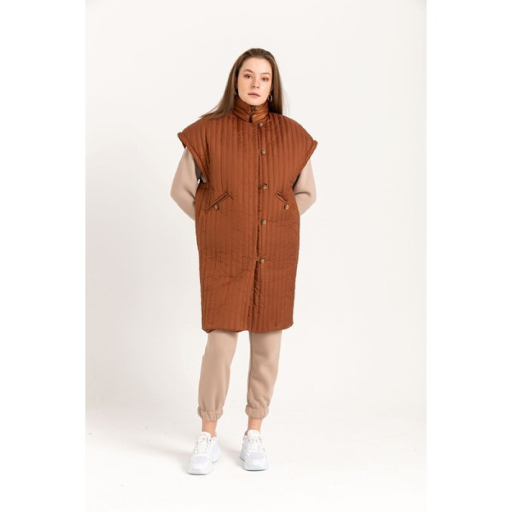 Lody Mood Kapitone Kumaş Kapüşonlu Oversize/salaş Düğmeli Kadın Yelek-Camel Kadın Yelek Fiyatı