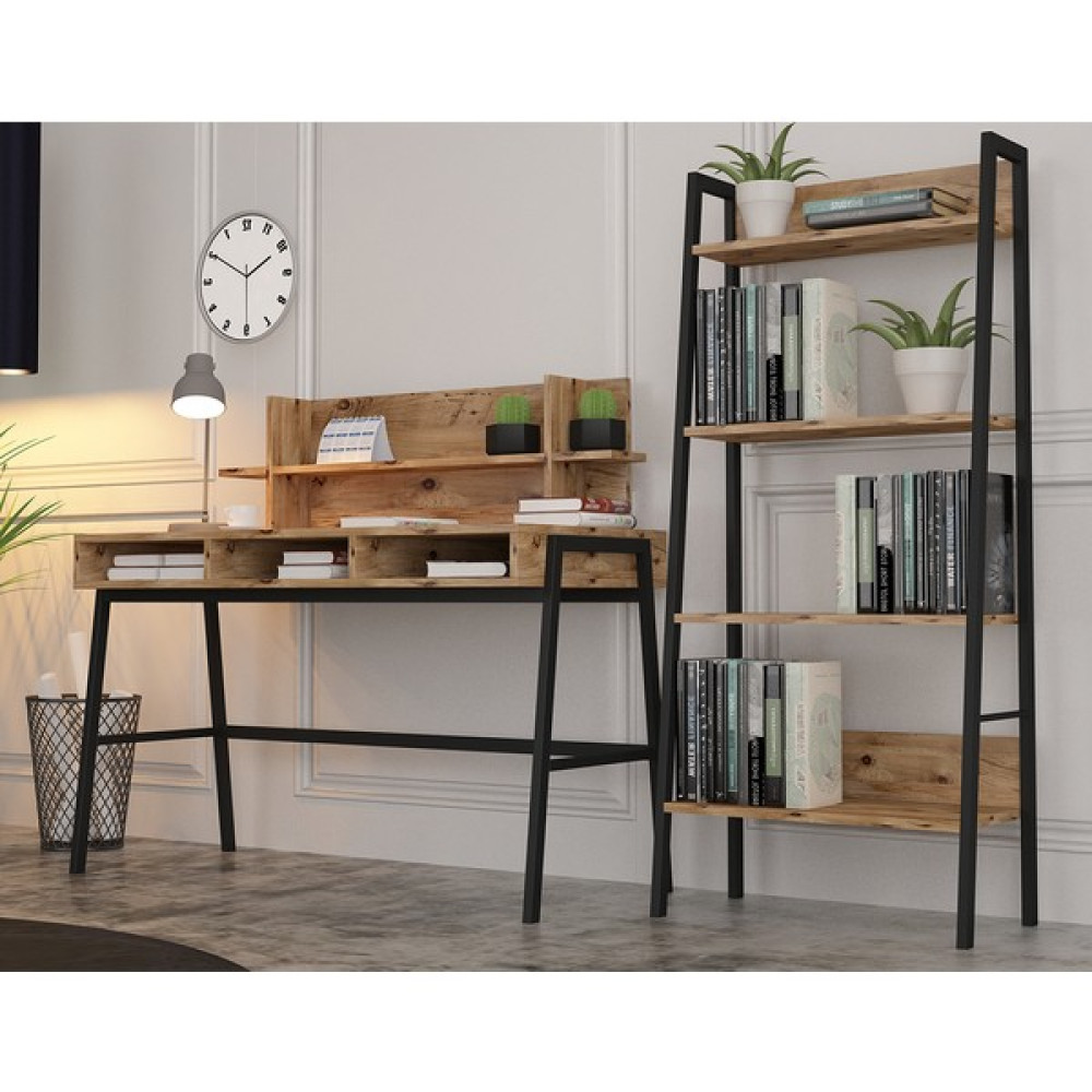 Loft Çalışma Masası ve Kitaplık Seti - Y: 75 cm D: 52 cm G: 120 cm - Ceviz Çalışma Masası Fiyatı