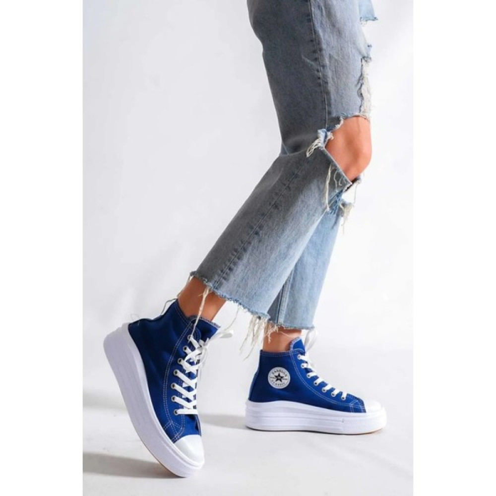 Lofty Kadın Lacivert Rahat Bilekli Keten Günlük Spor Kalın Tabanlı -5cm- Bağcıklı Sneaker Ayakkabı Spor Ayakkabı Fiyatı