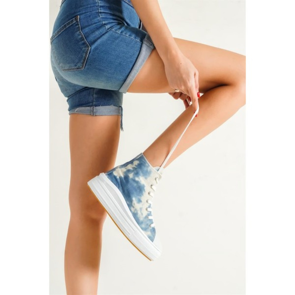 Lofty Kadın Mavi Rahat Bilekli Keten Günlük Spor Kalın Tabanlı -5cm- Bağcıklı Sneaker Ayakkabı Spor Ayakkabı Fiyatı
