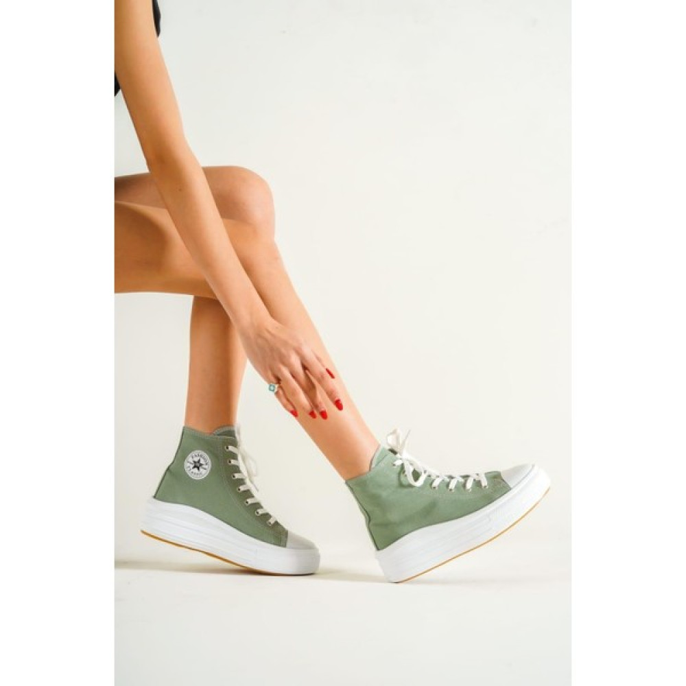 Lofty Kadın Mint Yeşil Rahat Bilekli Keten Günlük Spor Kalın Tabanlı -5cm- Bağcıklı Sneaker Ayakkabı Spor Ayakkabı Fiyatı