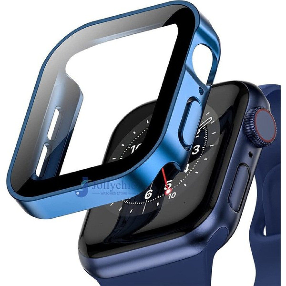 Loges Apple Watch 44MM Temperli Düz Kenar Kılıf Kasa Ekran Koruyucu 360 Tam Koruma Waterproof Shockproof - Mavi - Siyah Giyilebilir Teknoloji Aksesuarları Fiyatı