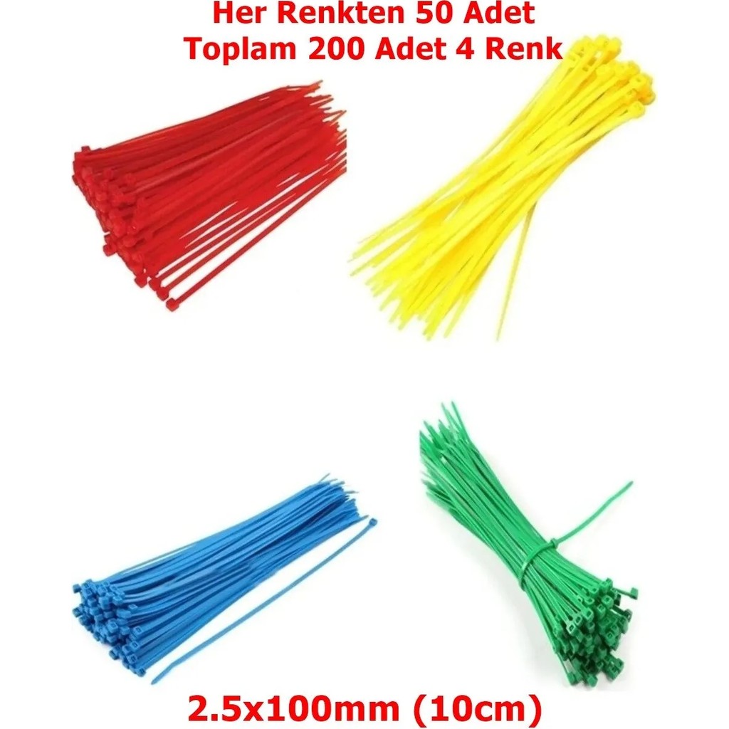 Lokitech Gwest 2,5X100MM (10 Cm) Renkli Plastik Cırt Kelepçe Kablo Bağı 4 Renk Sarı Kırmızı Mavi Yeşil Her Renkten 50 Toplam 200 Adet SSD / Solid State Drive Fiyatı