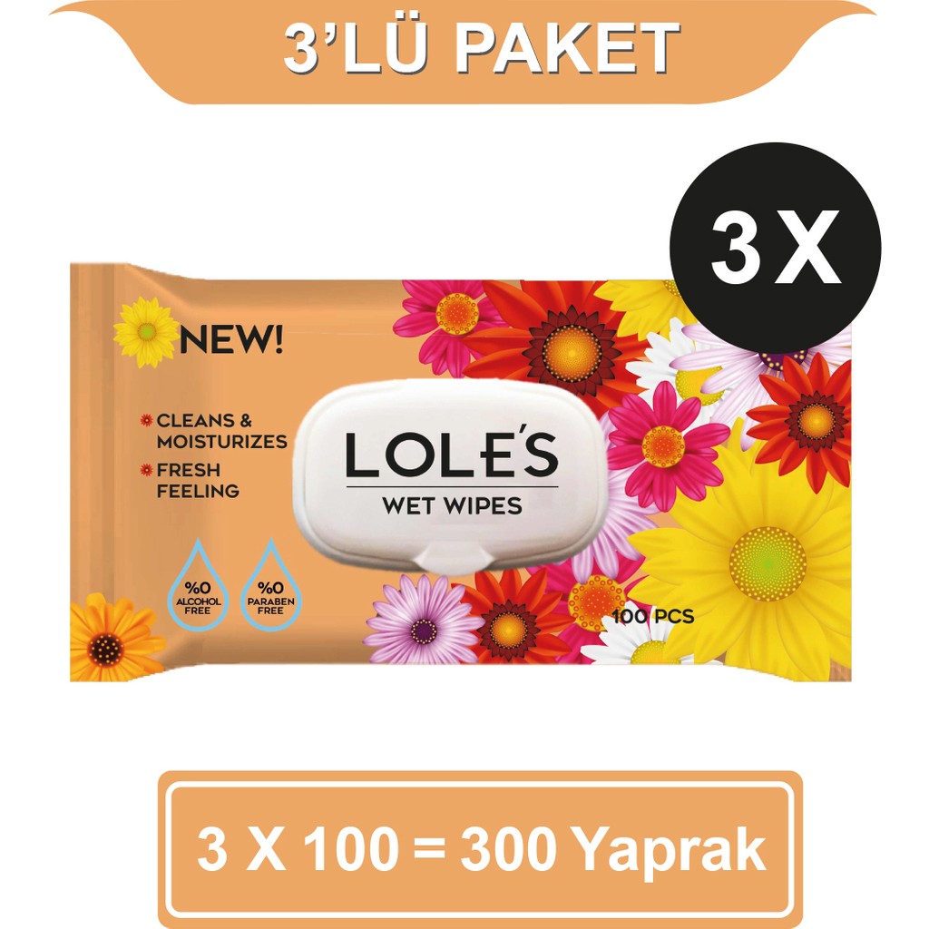 Lole's Genel Kullanım Islak Mendil 3X100 Adet 300 Yaprak - 3 Paket Bebek Mendil-Islak Mendil Fiyatı