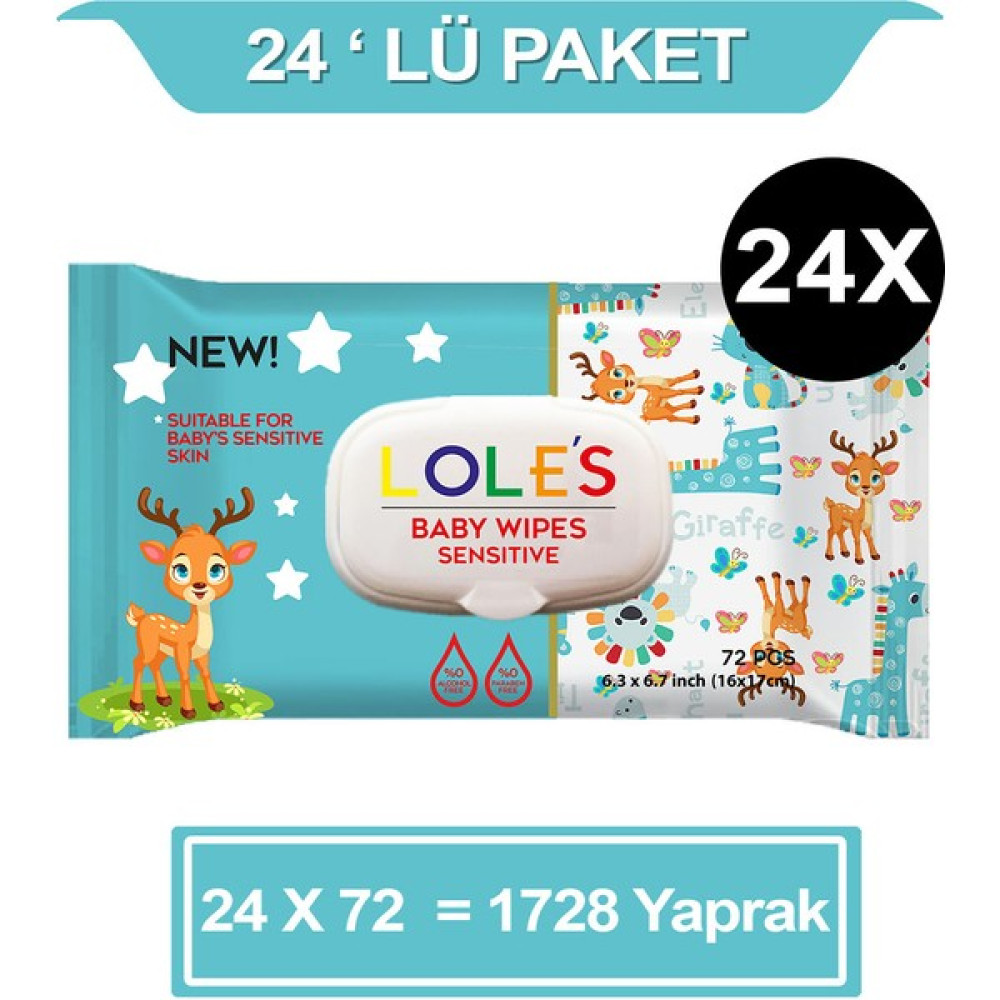 Lole's Sensitive Bebek Islak Mendil 24X72 1728 Yaprak - 24 Paket Bebek Bakım Fiyatı