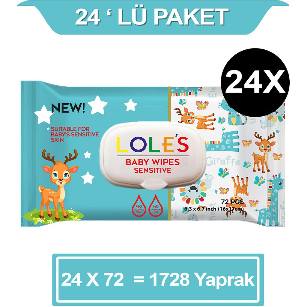 Lole's Sensitive Bebek Islak Mendil 24X72 1728 Yaprak - 24 Paket Bebek Mendil-Islak Mendil Fiyatı