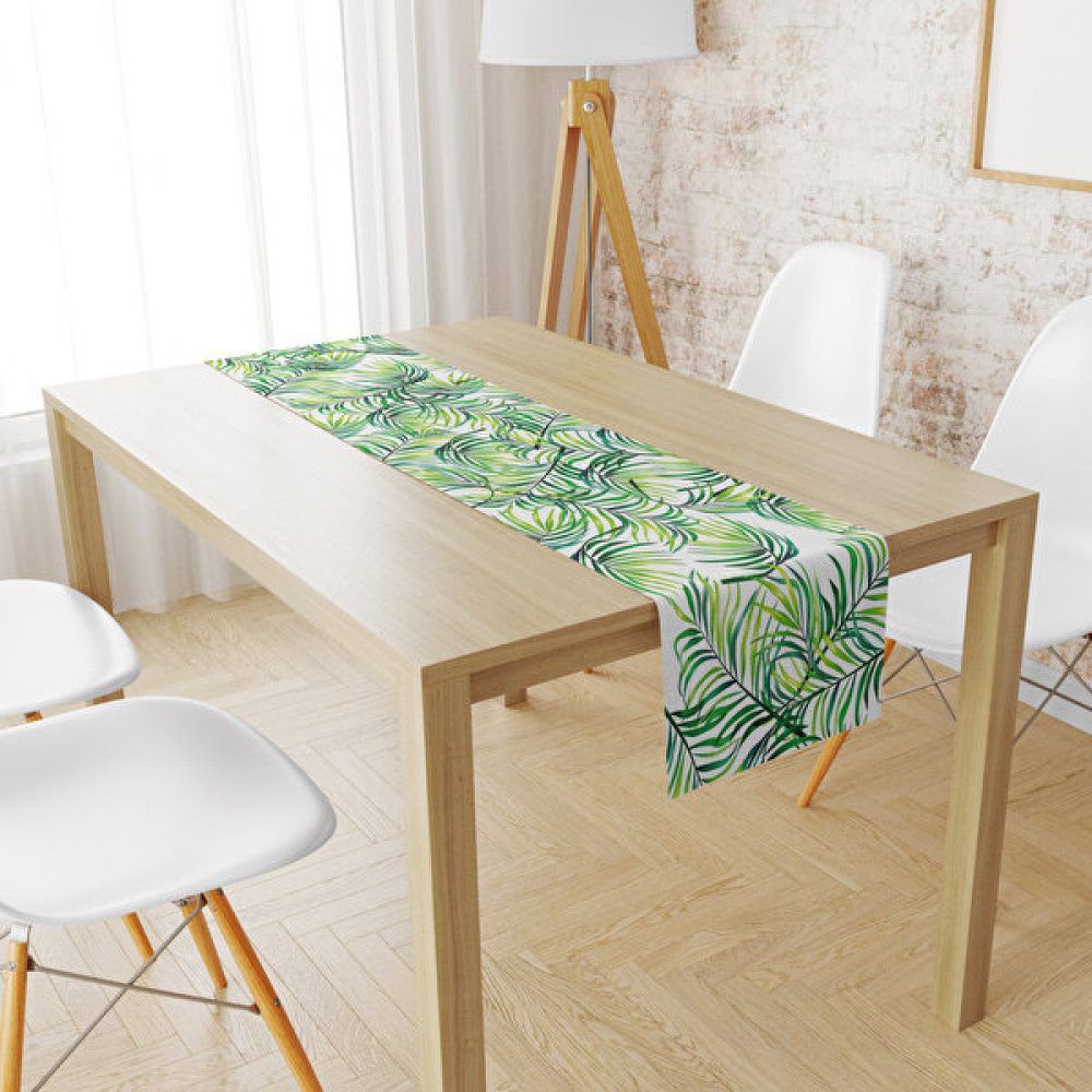 Lolla Evmila Yeşil Dallar Desen Runner Llrn 138 - Beyaz - 40 x 140 cm Masa Örtüsü Fiyatı