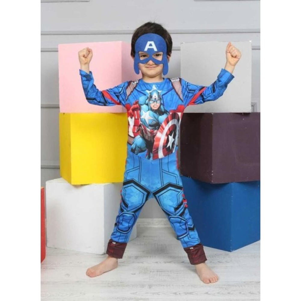 Lolli Boom Kids Erkek Çocuk Marvel Efsanevi Karakter Kaptan Amerika Kostüm Sırt Fermuarlı Keçe Maske Dahildir - 3 - 4 Yaş - Mavi Oyuncak Fiyatı