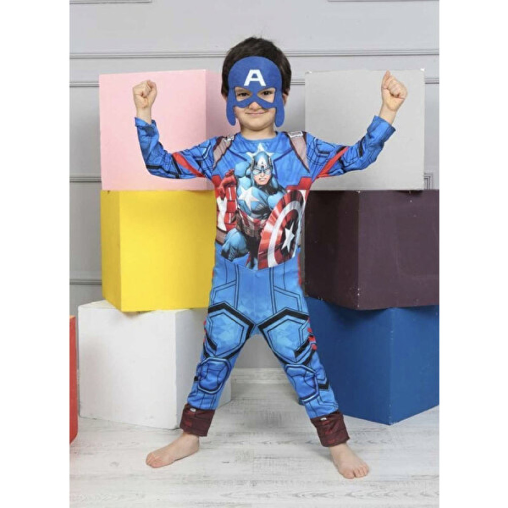 Lolli Boom Kids Erkek Çocuk Marvel Efsanevi Karakter Kaptan Amerika Kostüm Sırt Fermuarlı Keçe Maske Dahildir - 4 - 5 Yaş - Mavi Oyuncak Fiyatı