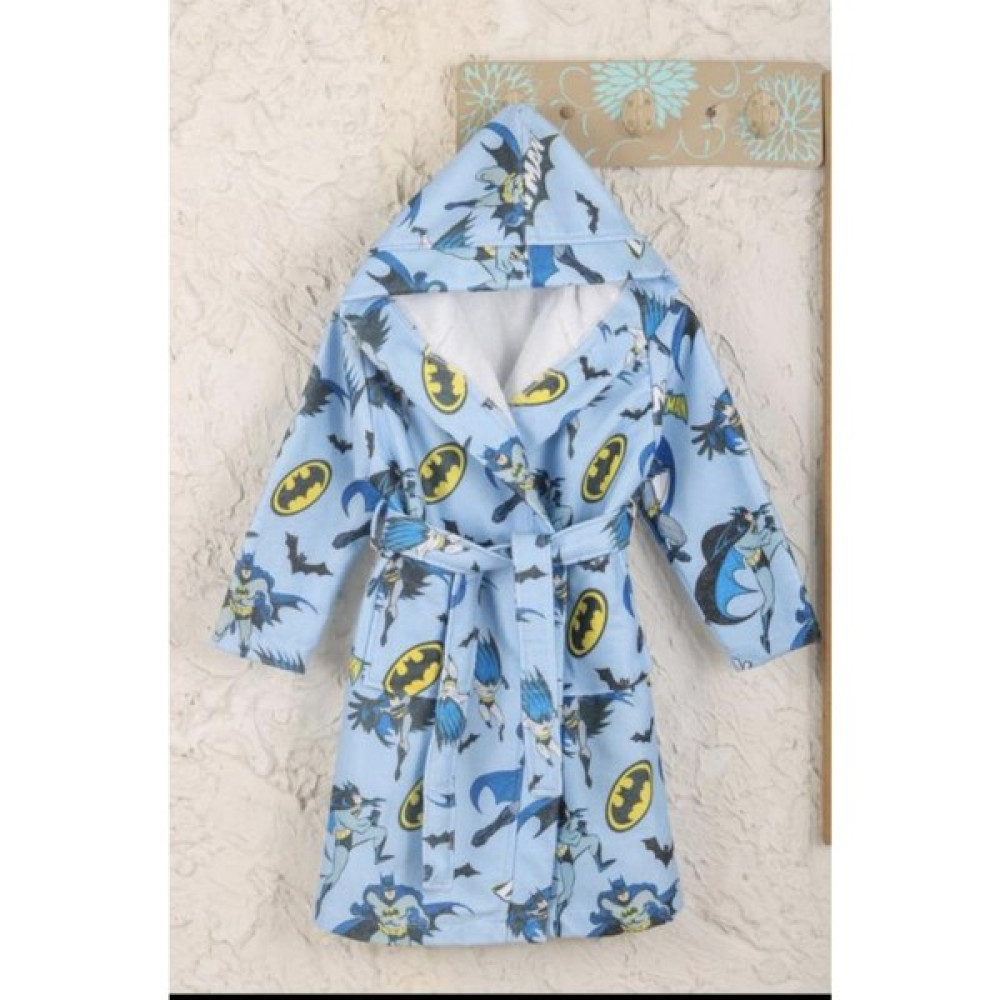 Lolli Boom Kids Erkek - Kız Çocuk Batman Basklılı Bornozu Pamuklu Kuşaklı Sevilen Karakterler Eğlenceli Kapşonlu - 2 - 3 Yaş - Aqua Bornoz Fiyatı