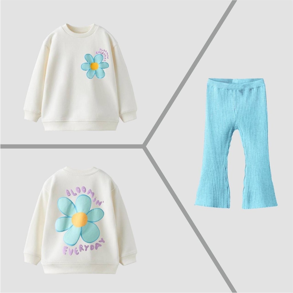 Lolli Boom Kids Kız Çocuk Ekru - Mavi Papatya Baskılı Ispanyol Paça Taytlı Sweatshirt 3 Iplik 2 Parça Alt Üst Takım Giyim & İç Giyim Fiyatı
