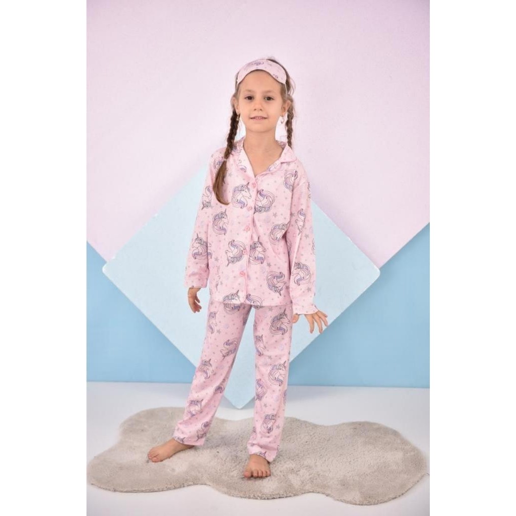 Lolli Boom Kids Kız Çocuk Toz Pembe Efsane Unicorn Desen Yeni Sezon Pijama Takımı Göz Bandı Hediyeli Kız Çocuk Pijama Fiyatı
