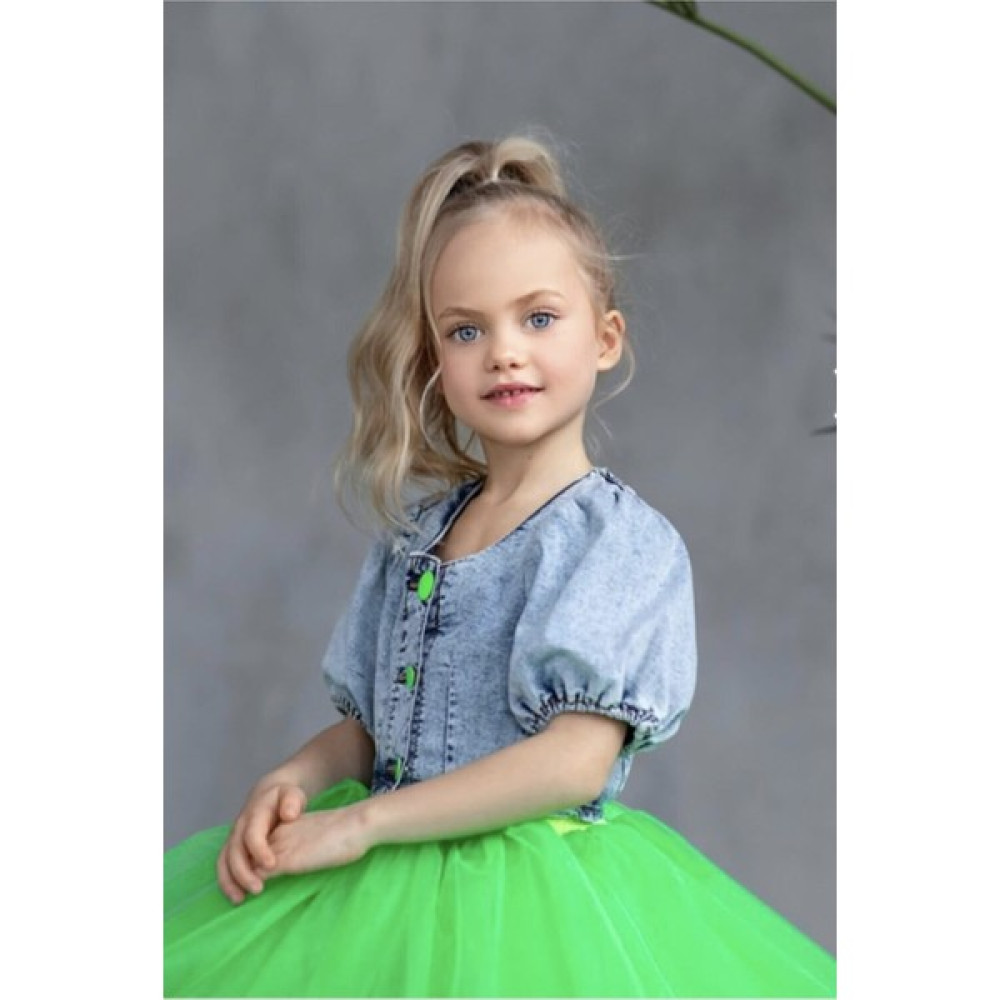 Lolliboom Kids Kız Çocuk Fosforlu Neon Turuncu Tütü Etek ve Crop Kot Ceket 2'li Takım Yeni Sezon Tarz Moda Etek Fiyatı