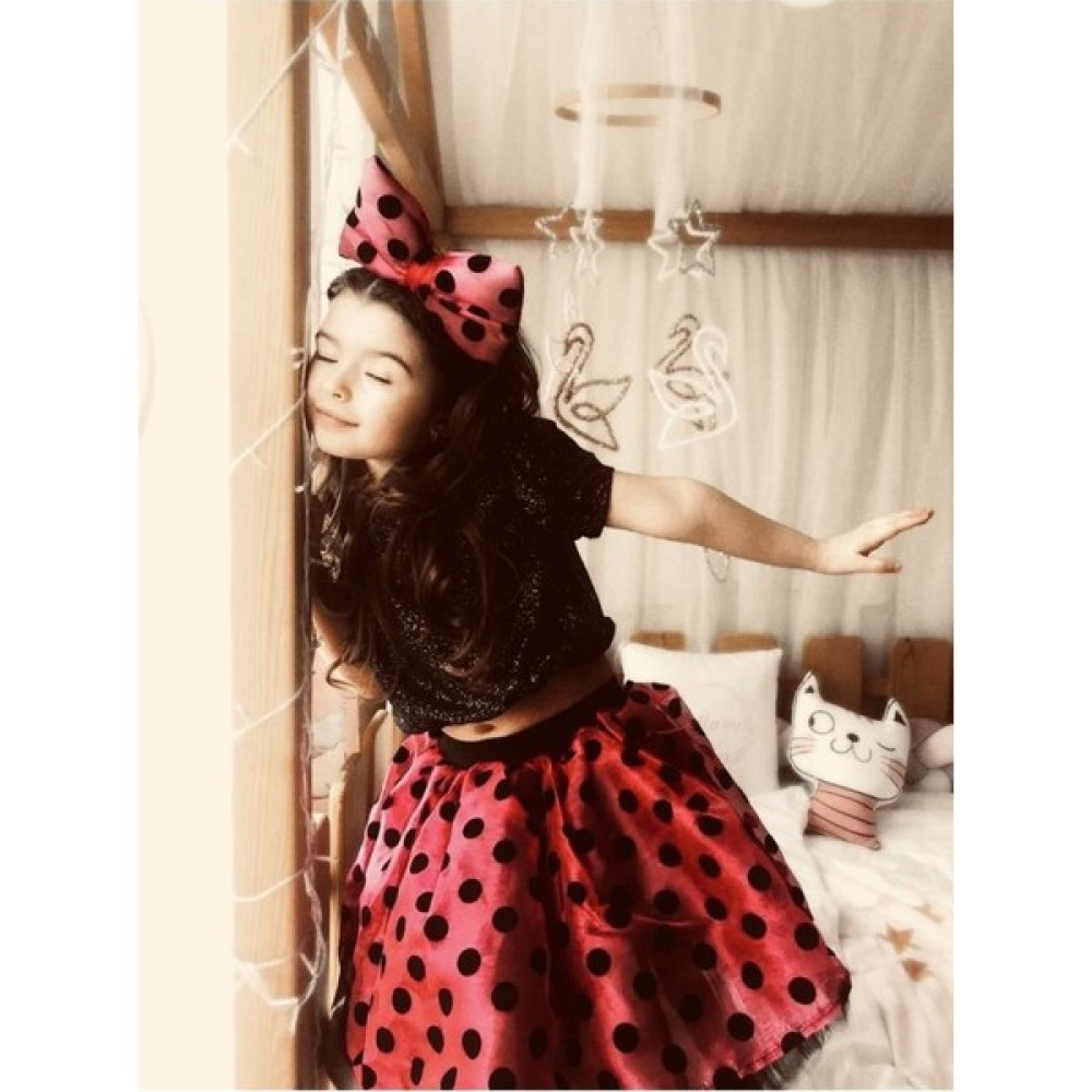 Lolliboom Kids Kız Çocuk Tütü Tüllü Kabarık Etek Crop Pullu Üst Puantiye Desen Kırmızı Renk Taç Hediyeli 3'lü Set Kız Çocuk Elbise Fiyatı