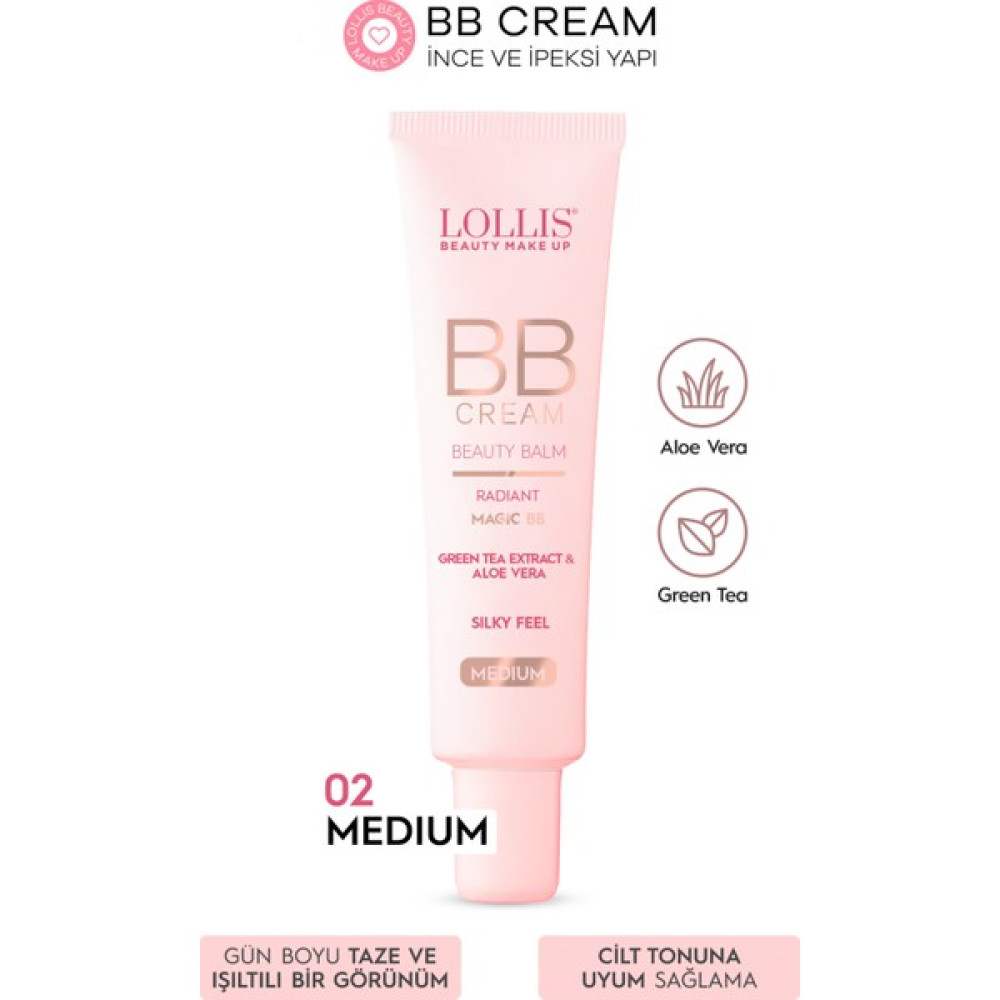 Lollis Bb Cream 02 Medium/Orta Ton Nemlendirici Etkili Doğal Kapatıcı , Aloe Vera Ve Green Tea Extract 35ml Medium Oto Boyaları Fiyatı