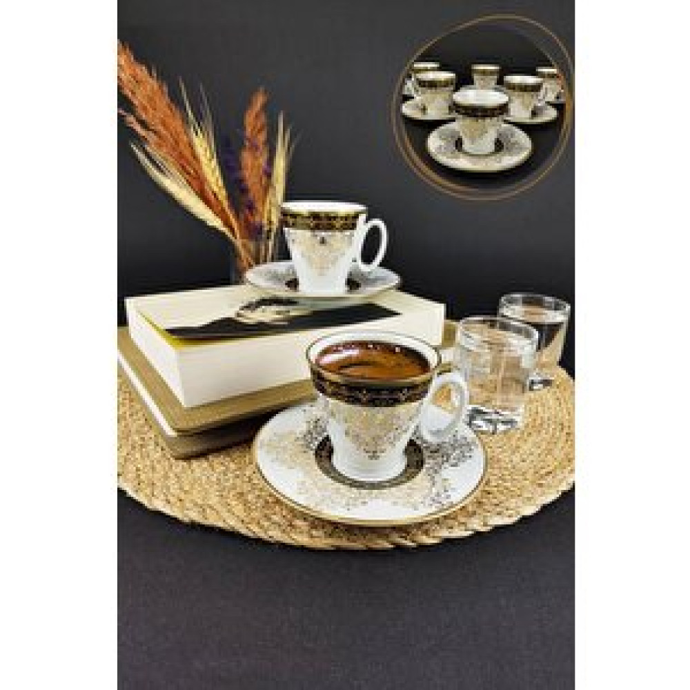 Lombardino Alara 6’lı Porselen Kahve Fincan Takımı Yaldızlı – Khr02 Fincan / Bardak / Kahve Takımı Fiyatı