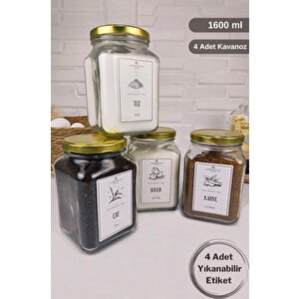 Lombardino Vetro 4'lü Çay - Şeker - Kahve - Tuz Kavanoz Seti Etiketli 1600 Ml Metal Gold Kapaklı Sh-004 Eşya Saklama / Düzenleme Fiyatı