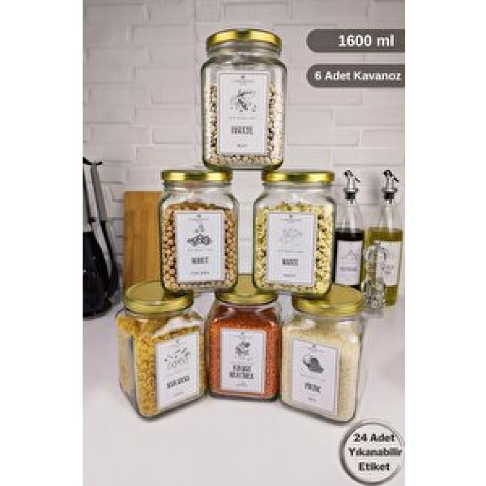 Lombardino Vetro 6'lı Bakliyat Ve Çay Şeker Kavanoz Seti 24 Adet Etiketli 1600 Ml Gold Sh-005 Eşya Saklama / Düzenleme Fiyatı
