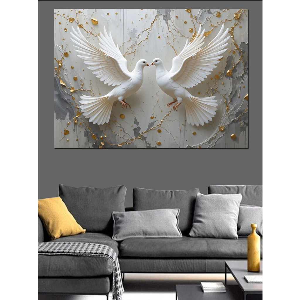 Lona Sanat Altın Parlayan Güvercin Dekoratif Kanvas Tablo 60 x 120 Beyaz Kanvas Tablo Fiyatı