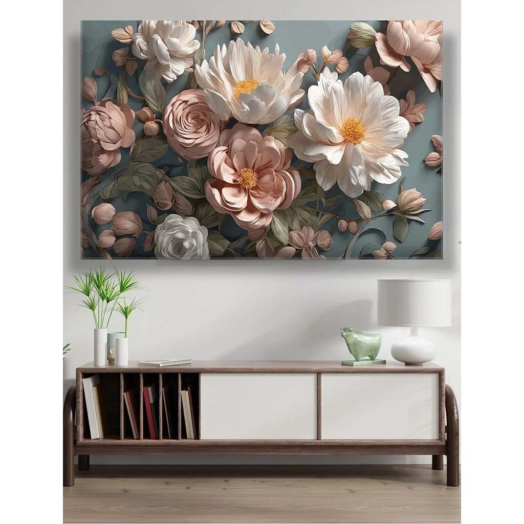 Lona Sanat Doğal Görünümlü Çiçek Tasarımı %100 Polyester Kanvas Tablo 90 x 130 Beyaz Renk Kanvas Tablo Fiyatı