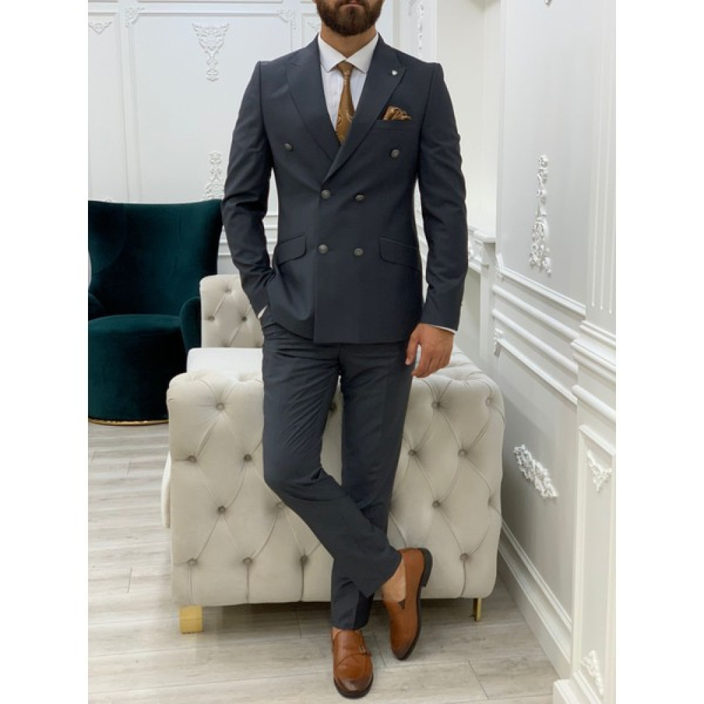 Lonatolia Erkek Kruvaze Takım Elbise Kırlangıç Yaka Italyan Kesim Slim Fit Ceket Pantolon Erkek Takım Elbise Fiyatı