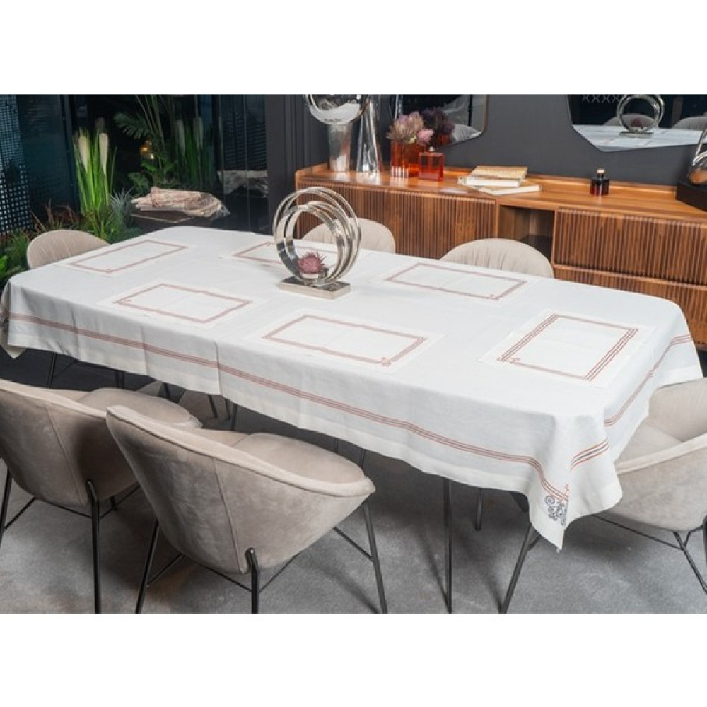 Loncadan Elde Kanaviçe Işlemeli Servis Örtüsü ve Peçete - Beyaz - 150 x 250 cm Masa Örtüsü Fiyatı