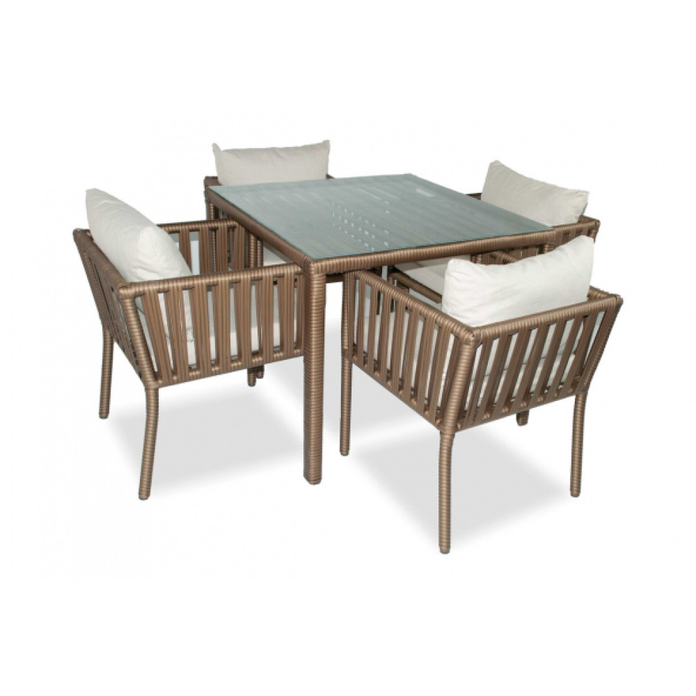 London Rattan Bahce Balkon 4 Kisilik Kare Yemek Takimi Kuf Mobilya & Dekorasyon Fiyatı