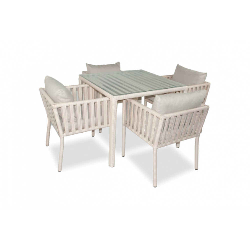 London Rattan Bahce Balkon 4 Kisilik Kare Yemek Takimi Kum Mobilya & Dekorasyon Fiyatı
