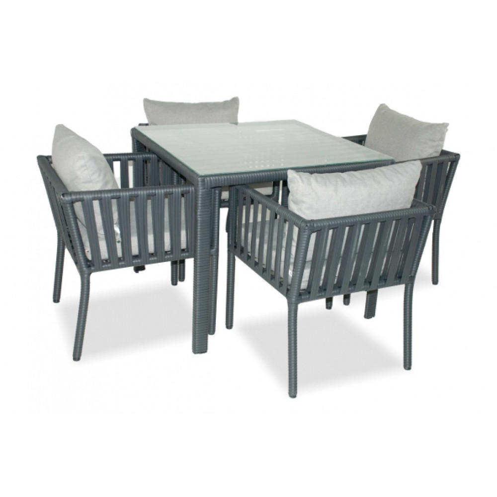 London Rattan Bahce Balkon 4 Kisilik Kare Yemek Takimi Tas Gri Mobilya & Dekorasyon Fiyatı