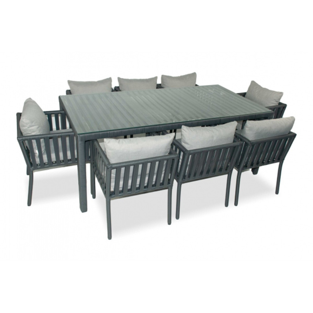 London Rattan Bahce Balkon 8 Kisilik Yemek Takimi Tas Gri Mobilya & Dekorasyon Fiyatı