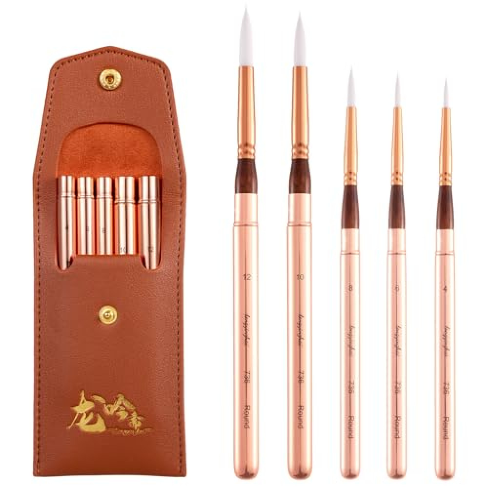 Longyinzhai Professional 5-Piece Convertible Watercolor Brush Set | Artist-Grade Portable Travel Brushes for Acrylic & Plein Air Sketching (Sizes 4/6/8/10/12)
