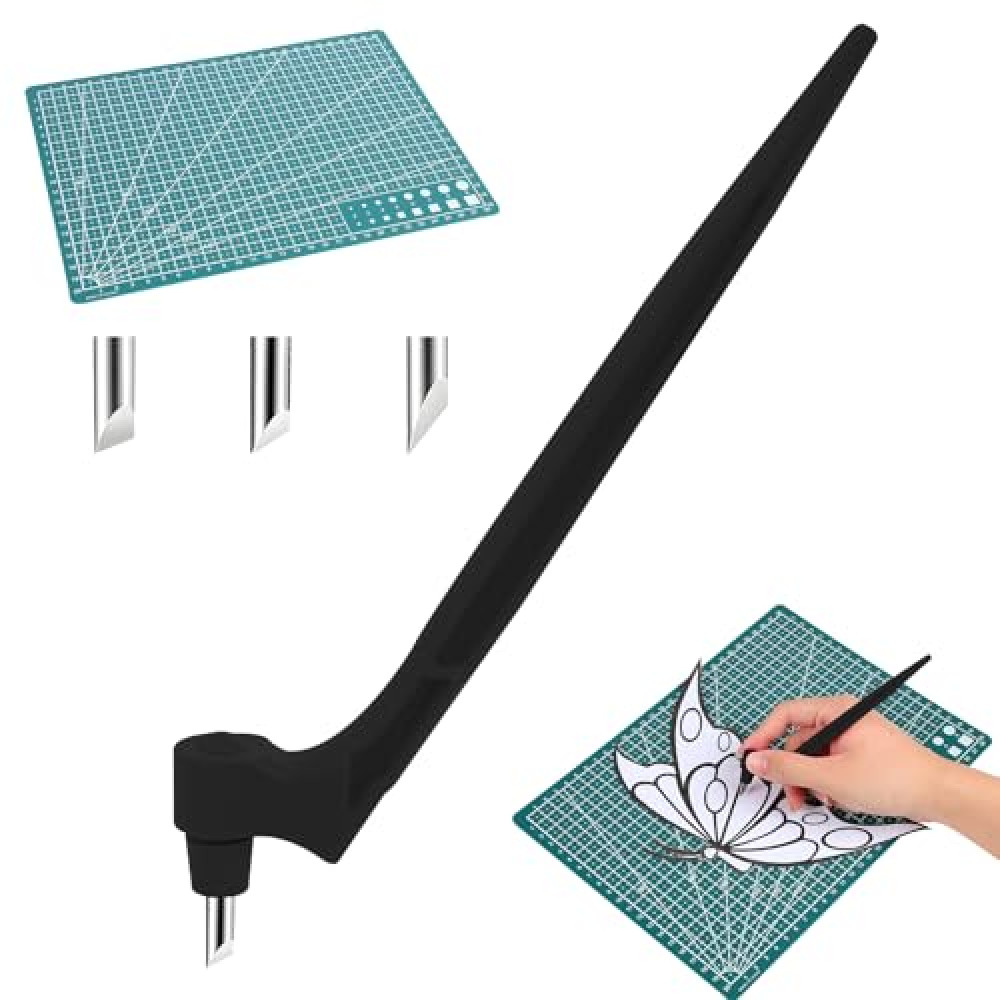 LONNIY Craft Cutting Tools Pen, 360-Degree Rotating Blade, Stainless Steel Cutter Pen for Stencils Scrapbooks DIY Craft (Black)