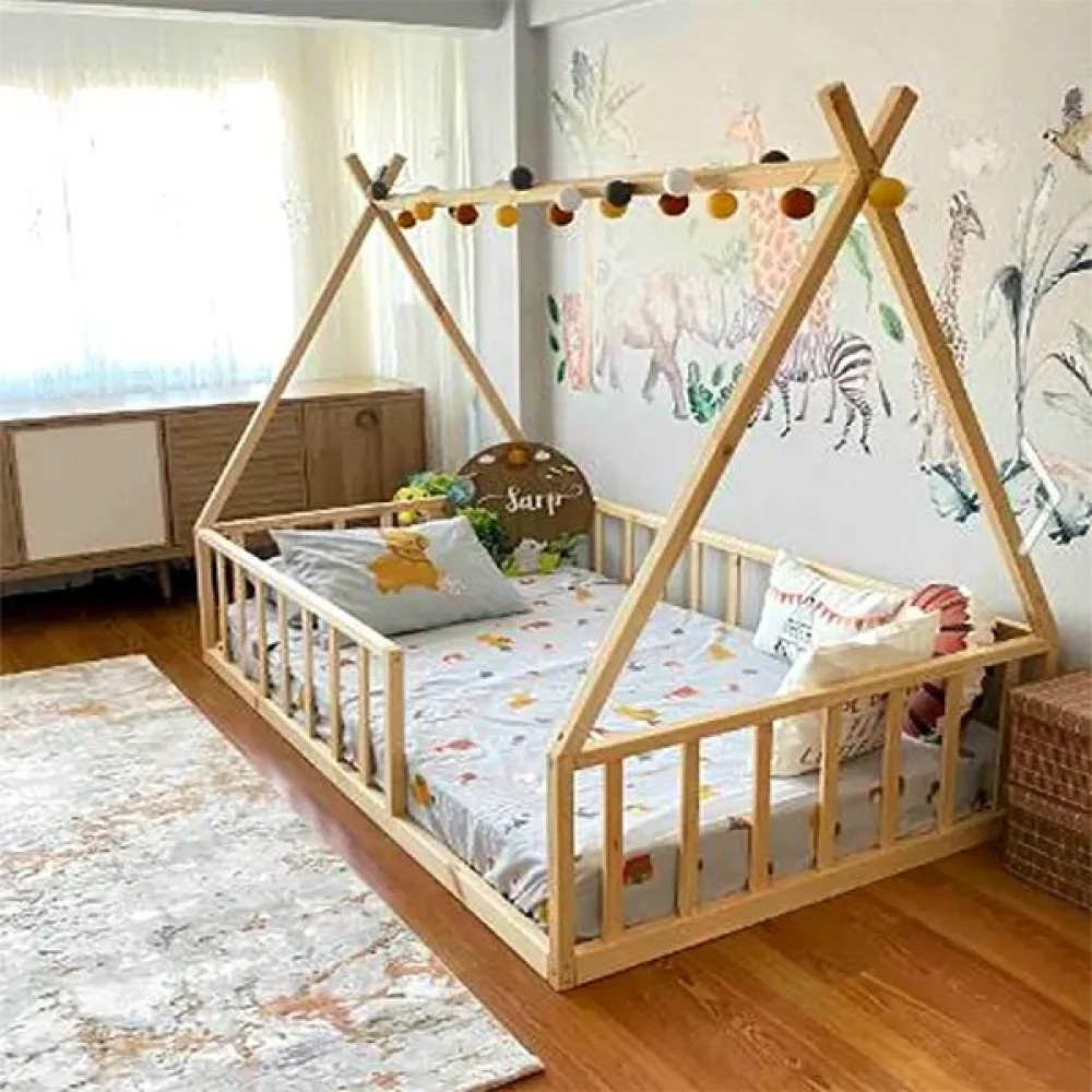 Loolpi Home Loolpi Home Montessori Bebek ve Çocuk Karyolası Unisex Doğal Ahşap Yatak - 100 x 200 cm Karyola Fiyatı