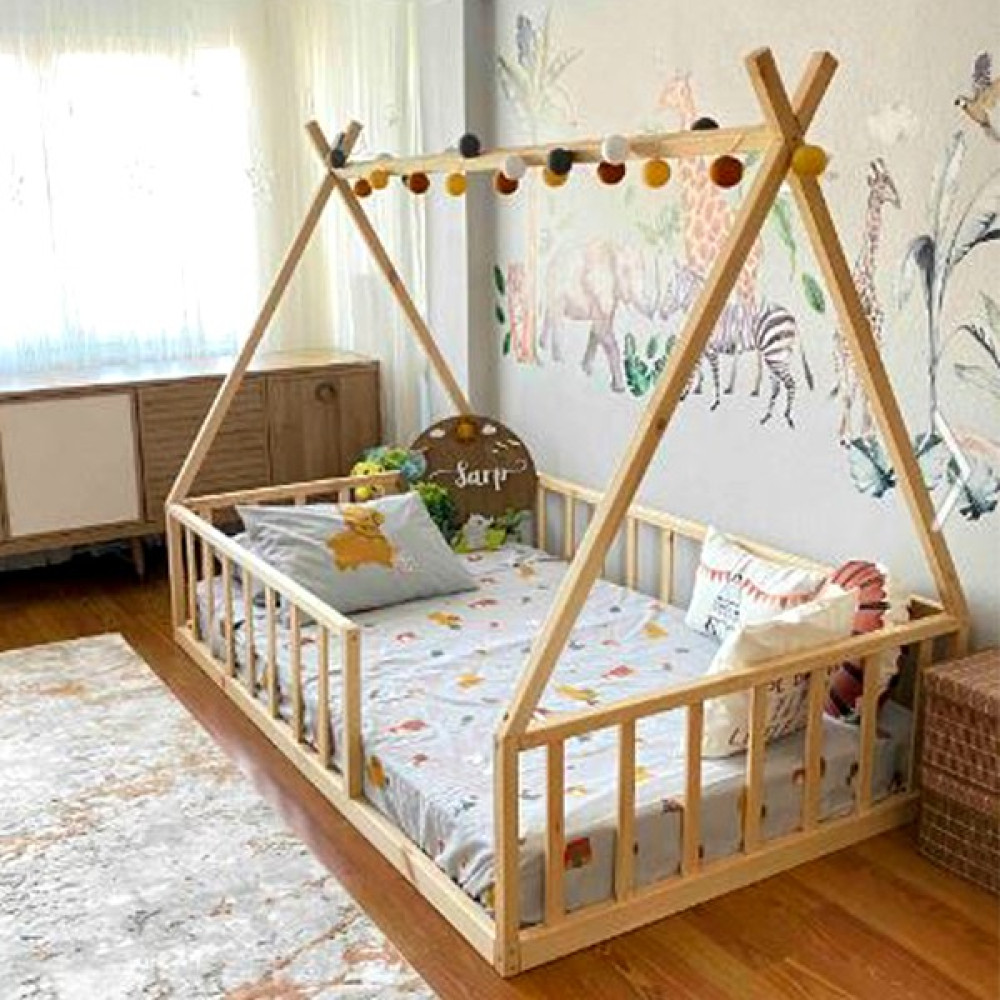 Loolpi Home Loolpi Home Montessori Bebek ve Çocuk Karyolası Unisex Doğal Ahşap Yatak - 120 x 200 cm Karyola Fiyatı