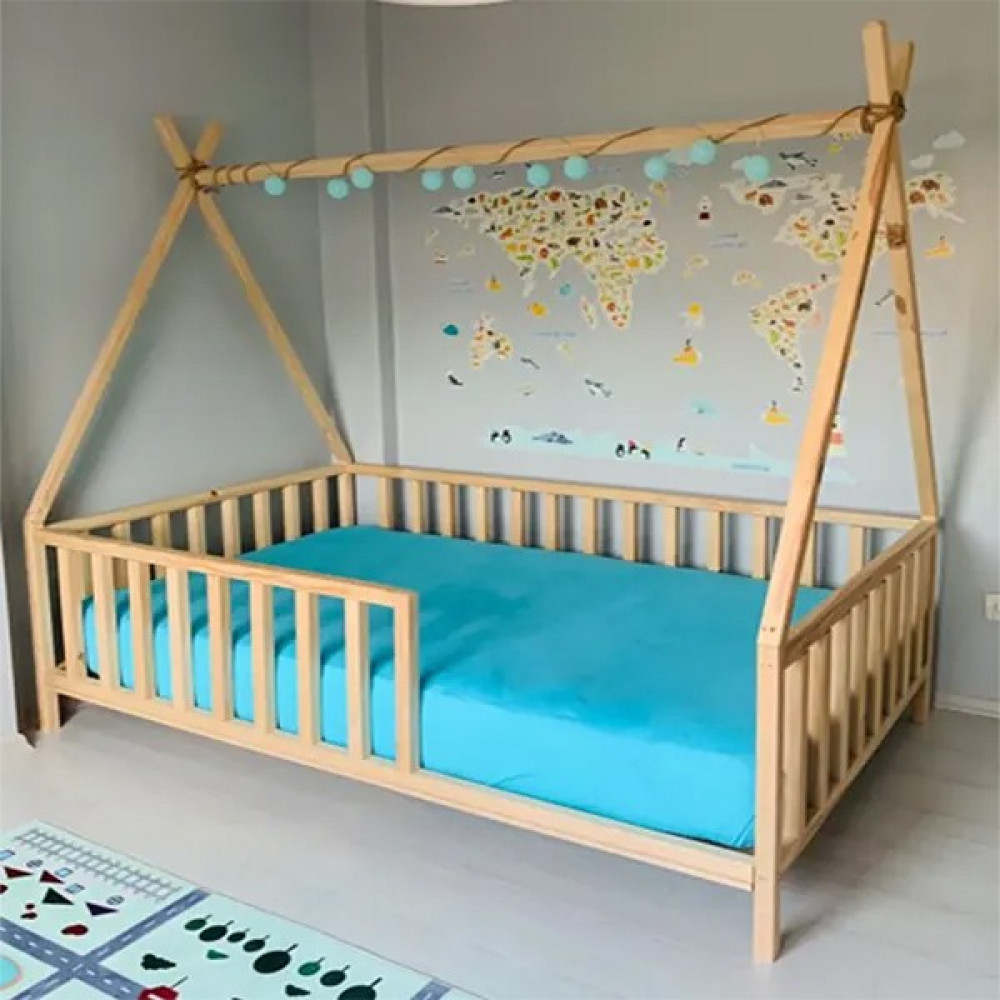 Loolpi Home - Montessori Ahşap Unisex Bebek ve Çocuk Karyolası Tüm Ölçülerde - 60 x 120 cm - Ceviz Karyola Fiyatı