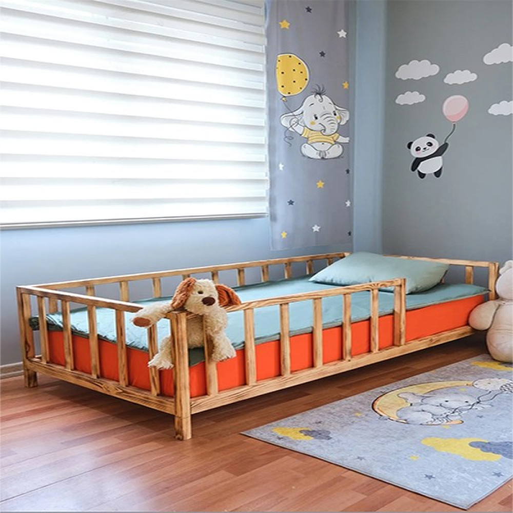 Loolpi Home – Pürmüzlü Montessori Bebek ve Çocuk Karyolası Unisex Doğal Ahşap Yatak - 100 x 200 cm Karyola Fiyatı