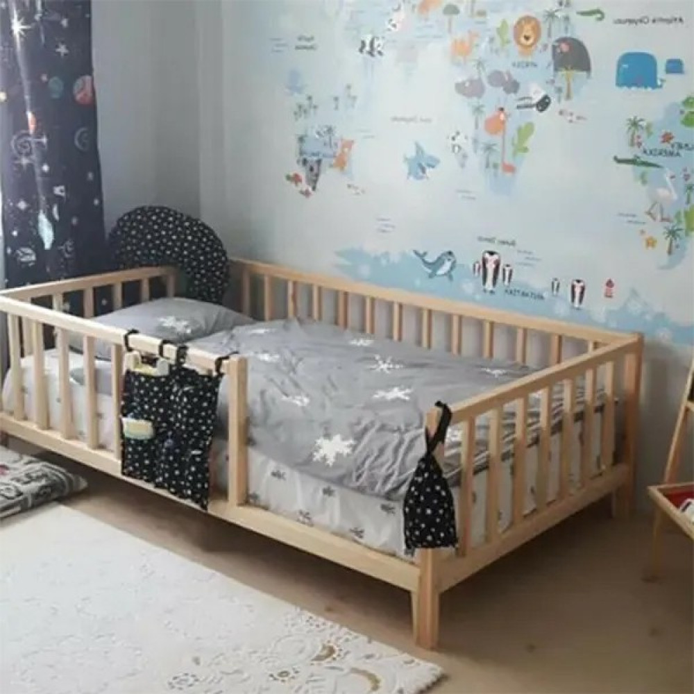 Loolpi Home - Unisex Montessori Ahşap Bebek ve Çocuk Karyolası Tüm Ölçülerde - 100 x 200 cm - Kahverengi Karyola Fiyatı