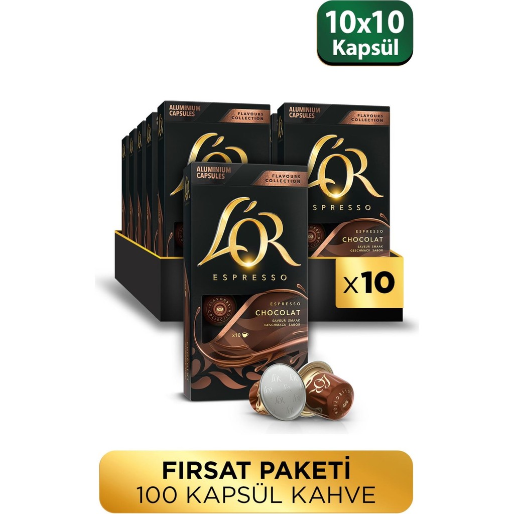 L'or Çikolata Aromalı Nespresso Uyumlu Alüminyum Kapsül Kahve 10'lu x 10 - 1 Paket Diğer Fiyatı