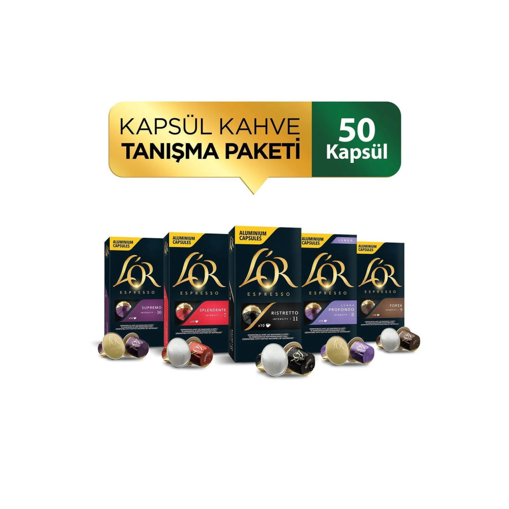LOR Kapsül Tanışma Paketi Nespresso Uyumlu Alüminyum Kapsül Kahve 10 Adet X 5 Paket Kahve Fiyatı