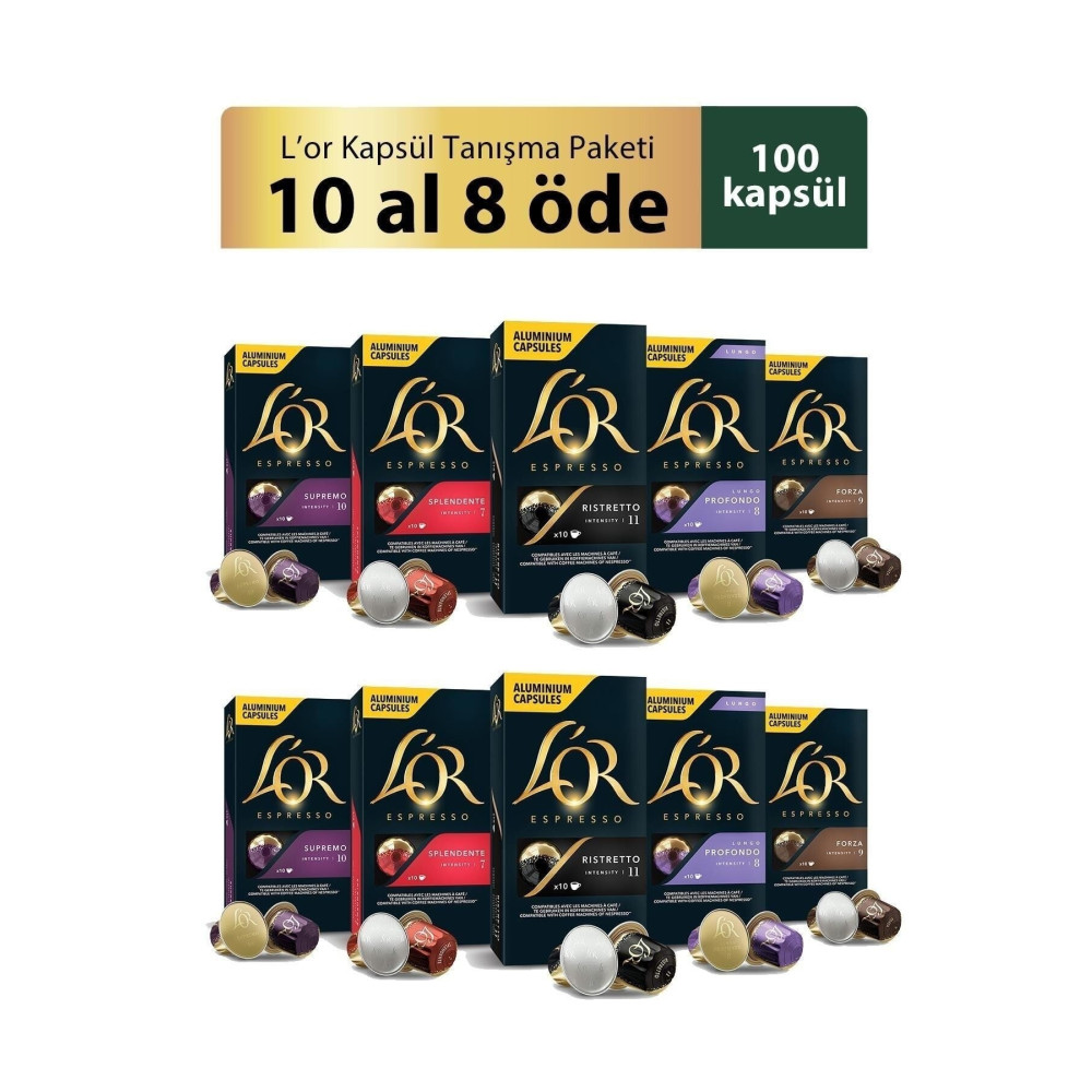 LOR Kapsül Tanışma Paketi Nespresso Uyumlu Alüminyum Kapsül Kahve Fırsat Paketi 10 Adet X 10 Paket Kahve Fiyatı
