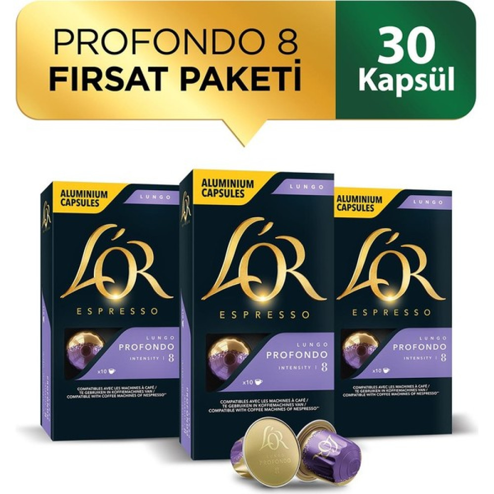 L'OR Lungo Profondo Intensity 8 Nespresso Uyumlu Alüminyum Kapsül Kahve Fırsat Paketi 10 Adet x 3 Paket - 30 Adet Diğer Fiyatı